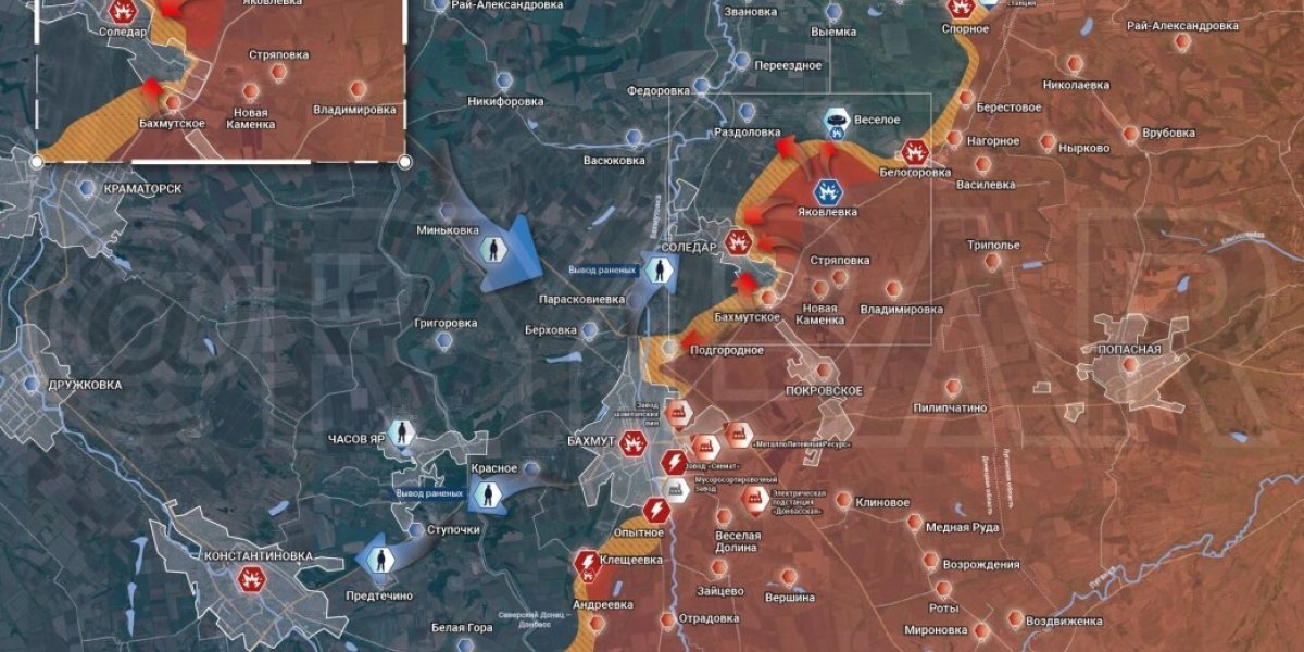 Карта боевых действий в районе артемовска на сегодня