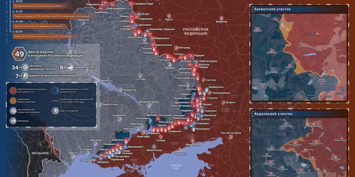 Карта боевых действий 3 апреля 2023 на Украине:последние новости фронта Донбасса сегодня,обзор событий.Итоги спецоперации на Украине сейчас 03.04.2023